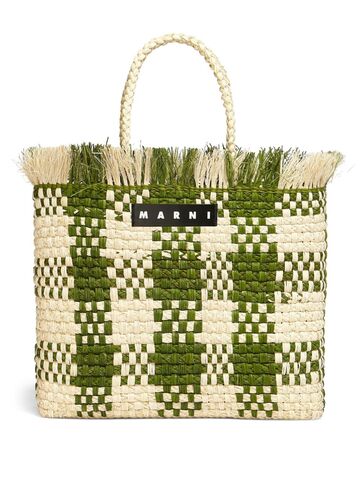 marni market check pattern interwoven tote bag - green