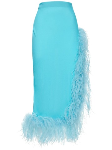 GIUSEPPE DI MORABITO Viscose Midi Skirt W/ Feathers in blue