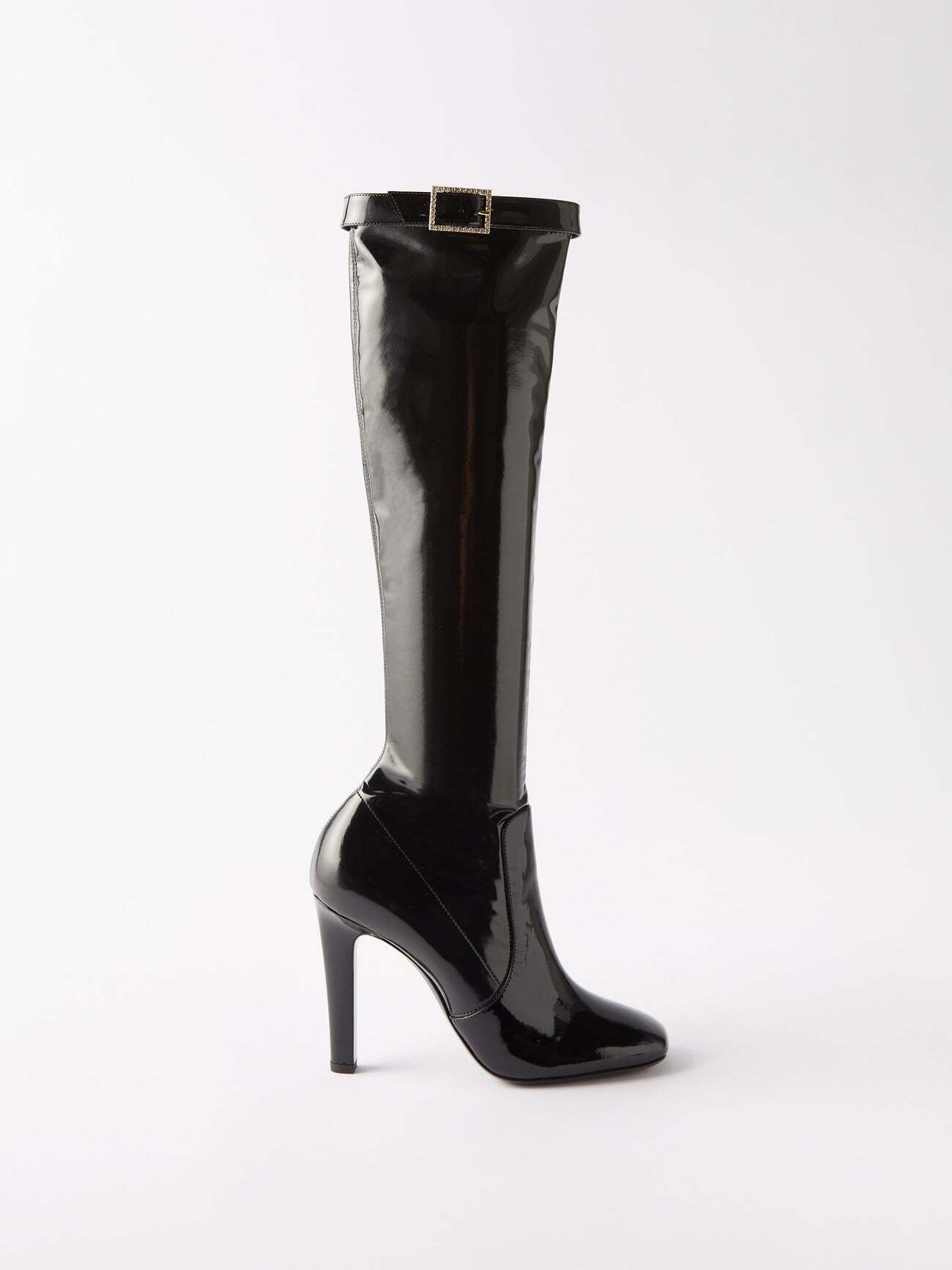Saint Laurent - Elle 105 Crystal-buckle Leather Knee-high Boots - Womens - Black