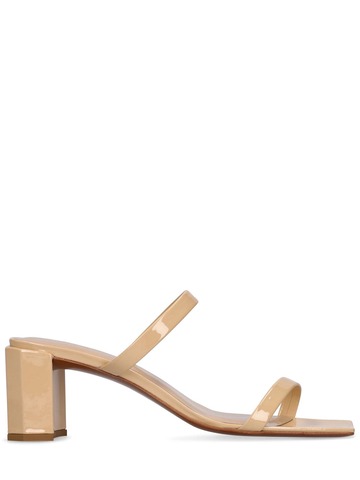 by far 60mm tanya patent leather sandals in beige