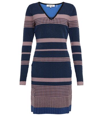 diane von furstenberg long-sleeved knit minidress in blue