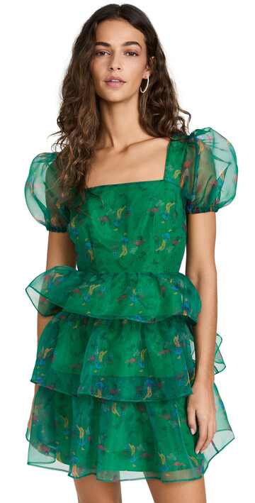 HVN Mimi Tiered Mini Dress in green