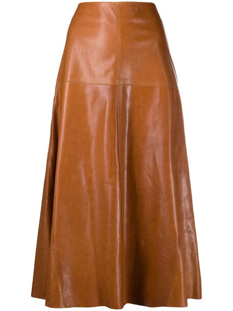 Arma A-line leather skirt in brown