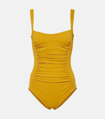 karla colletto basics ruched swimsuit in yellow