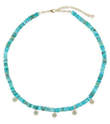 sydney evan daisy 14kt gold beaded necklace with diamonds in blue