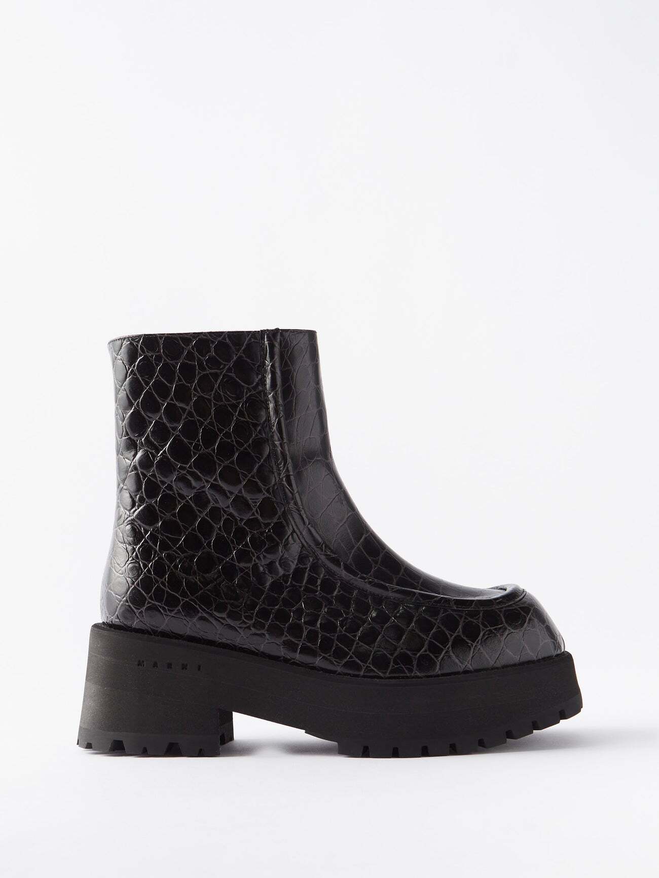 Marni - Crocodile-effect Leather Boots - Womens - Black