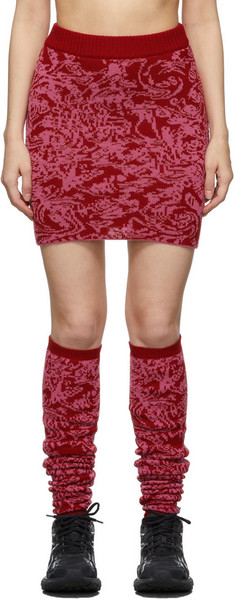 Serapis Red & Pink Jacquard Knitted Skirt in magenta