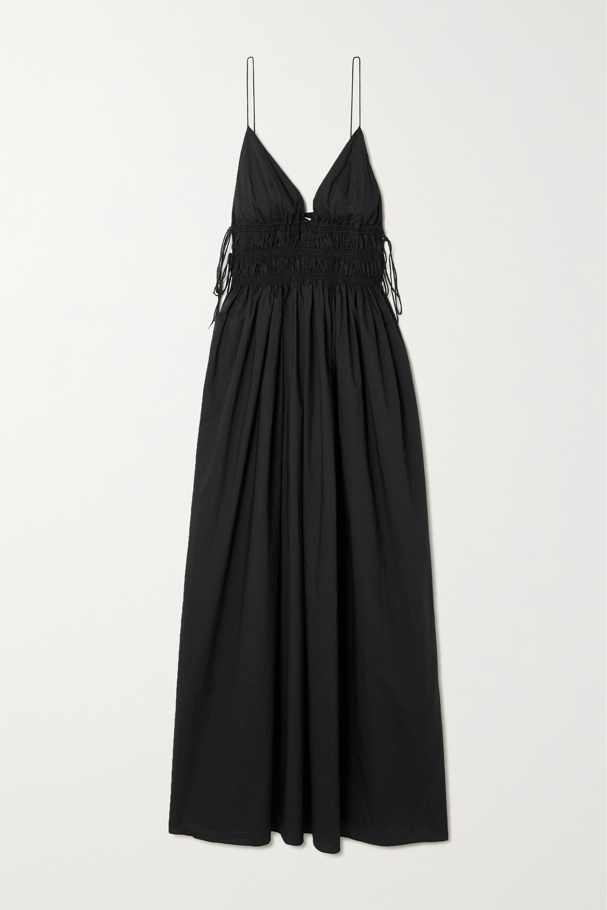 Matteau - + Net Sustain Tie-detailed Shirred Organic Cotton-poplin Maxi Dress - Black