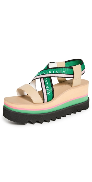 stella mccartney sneak-elyse striped platform sandals green/pink 35