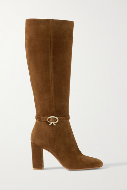 Gianvito Rossi - Ribbon 85 Buckled Suede Knee Boots - Brown