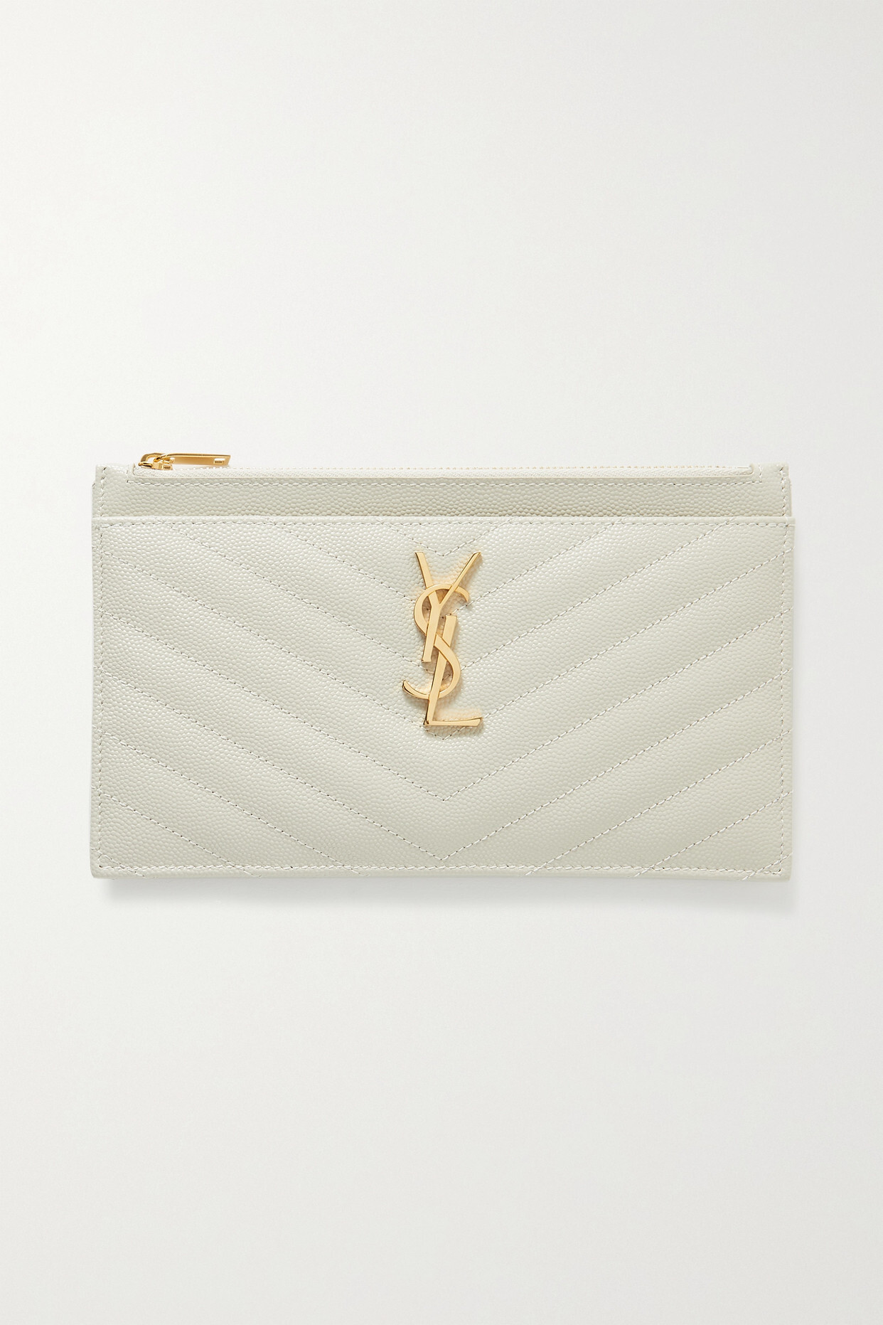 SAINT LAURENT - Monogramme Quilted Textured-leather Pouch - Off-white