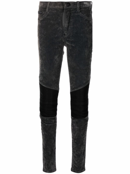 Philipp Plein leather-inset high-waist skinny jeans - Black