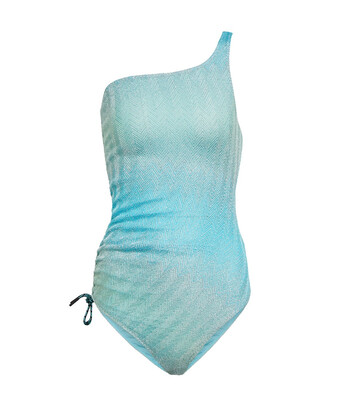 Missoni Mare One-shoulder zig-zag knit swimsuit in blue