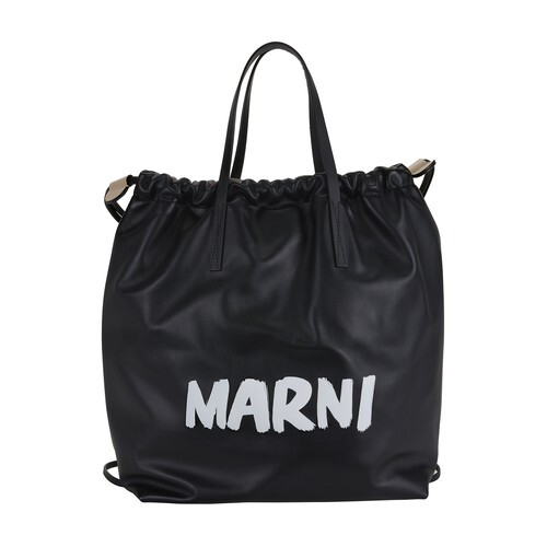 Marni Gusset Backpack Bag in smooth calfskin in black / camel