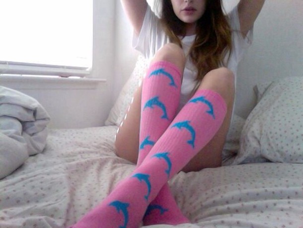 underwear knee high socks shoes socks odd future dolphins tumblr pink blue sock girl of odd future