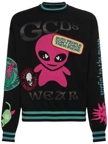 gcds wirdo cotton knit sweater in black