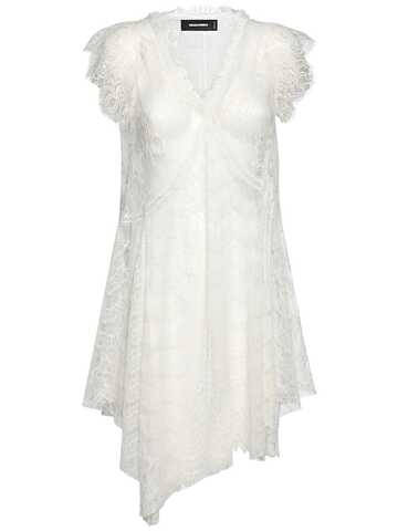 DSQUARED2 Lace Ruffled Asymmetric Mini Dress in white