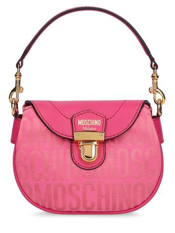 moschino monogram jacquard nylon top handle bag in pink