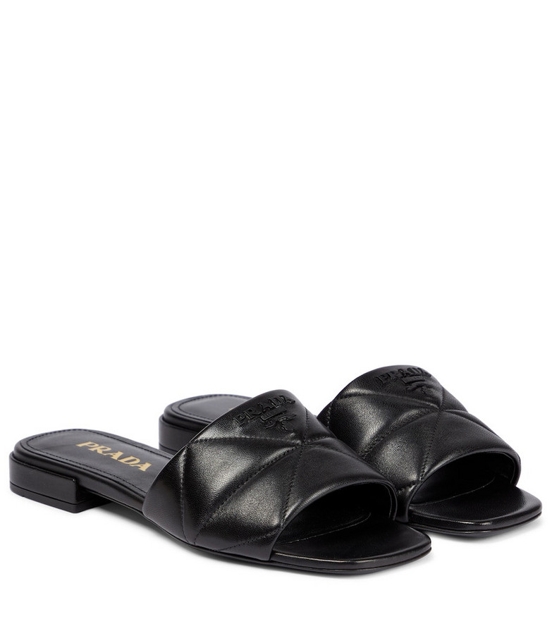 Prada Logo quilted leather sandals in black
