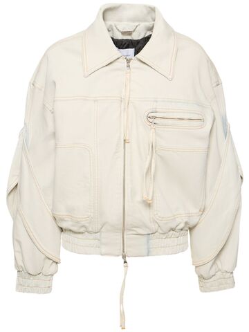 blumarine stretch denim zip bomber jacket in white