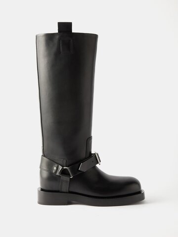 burberry - saddle buckled leather knee-high boots - womens - black