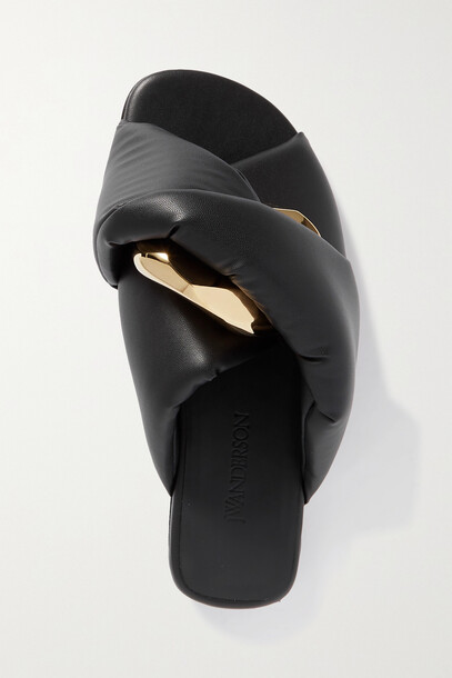 JW Anderson - Chain-embellished Padded Leather Slides - Black
