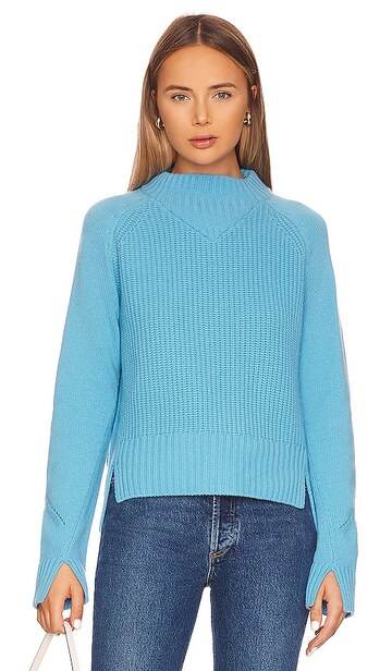 MONROW Mock Neck Sweater in Teal in blue