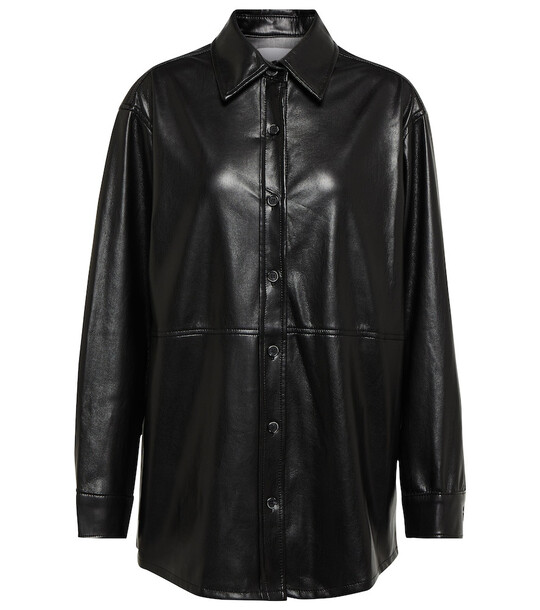 Velvet Faux leather shirt in black