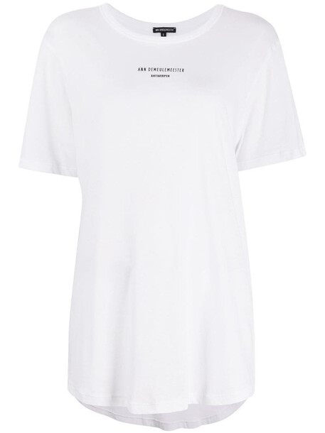 Ann Demeulemeester longline logo print T-shirt in white