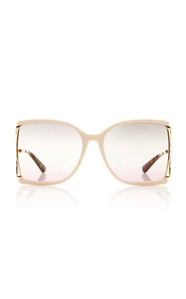Gucci Gradient Square-Frame Metal Sunglasses in ivory