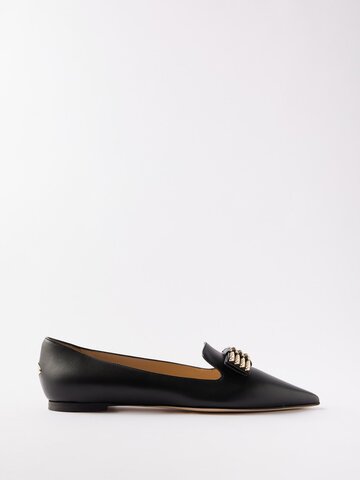jimmy choo - gala studded-bow leather point-toe flats - womens - black
