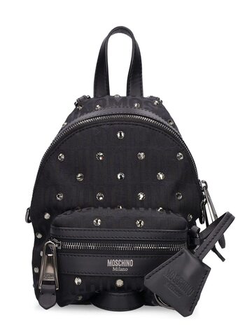 moschino logo jacquard embellished backpack in black