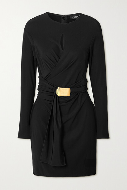 TOM FORD - Belted Cutout Stretch-jersey Mini Dress - Black