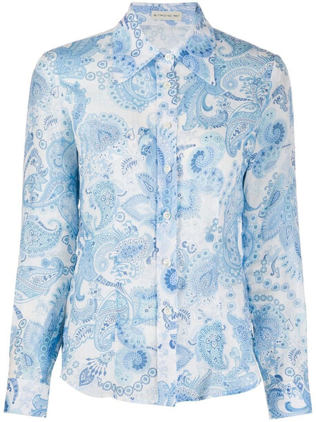 Etro paisley-print oversized-collar shirt in blue