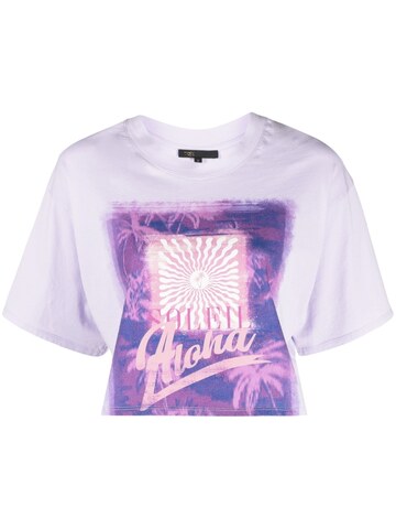 maje palm-tree print cropped t-shirt - purple