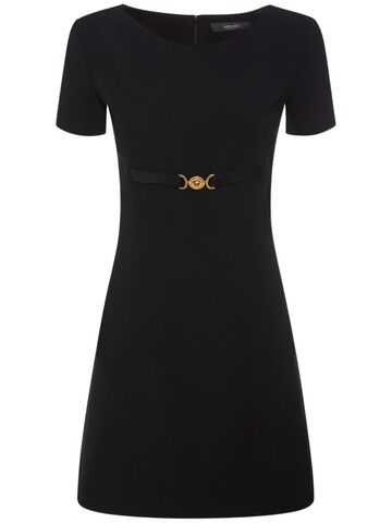 versace stretch cady short sleeved mini dress in black