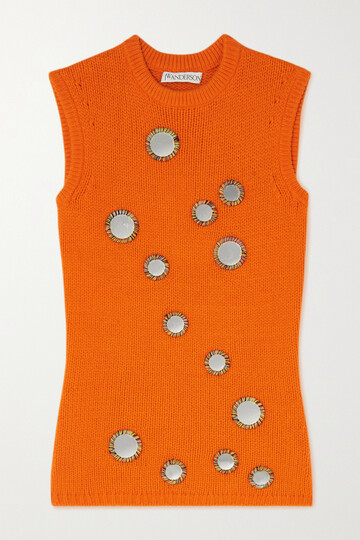 jw anderson - mirror-embellished ribbed-knit tank - orange
