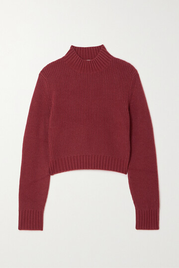le kasha - chiba cropped ribbed organic cashmere sweater - red