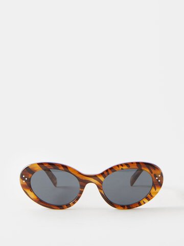 celine eyewear - oval tiger-stripe acetate sunglasses - womens - brown multi