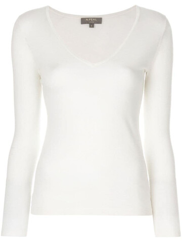 N.Peal superfine V-neck jumper in white