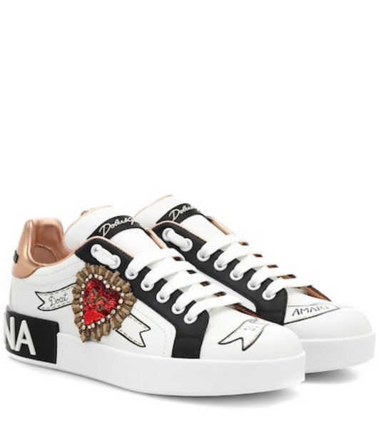 Dolce & Gabbana Portofino leather sneakers in white