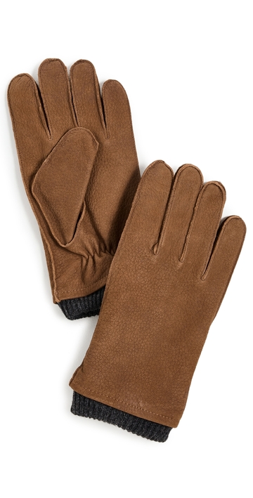 polo ralph lauren leather gloves with knit cuff tan l