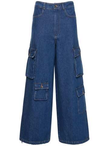 THE FRANKIE SHOP Hailey Cotton Denim Cargo Pants in blue