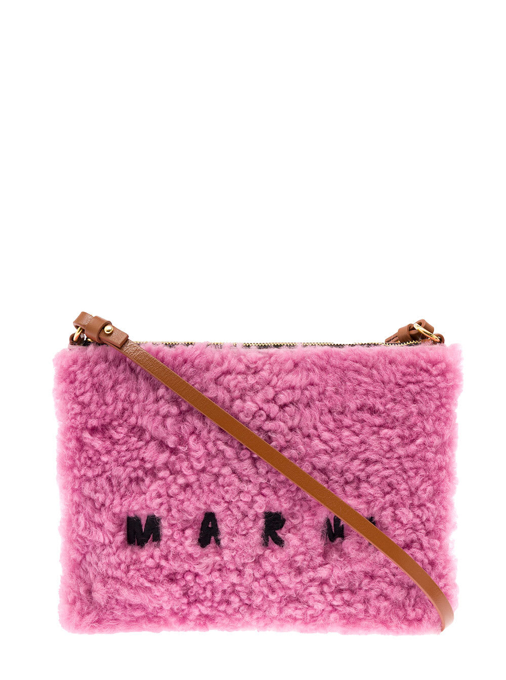 Pink Sheepskin And Leather Crossbody Bag With Logo Marni Woman
