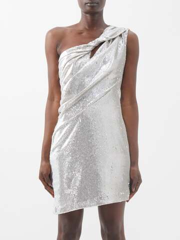 givenchy - twisted-strap one-shoulder sequinned mini dress - womens - silver