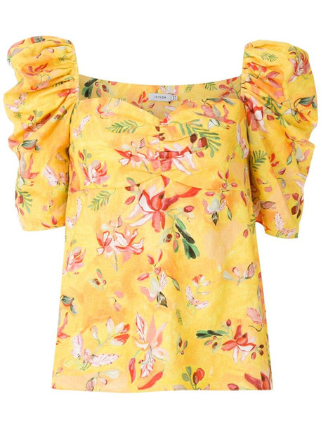 Isolda Videtti printed linen blouse in yellow