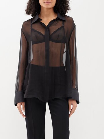 valentino garavani - sheer silk-chiffon shirt - womens - black