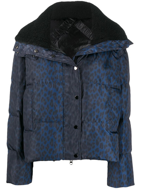 P.A.R.O.S.H. leopard print puffer jacket in blue