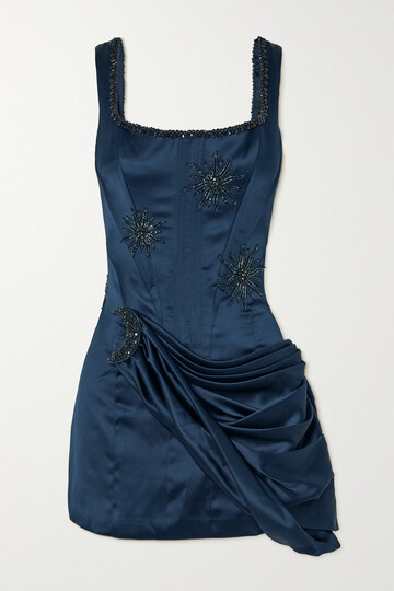 clio peppiatt - lapis draped embellished satin mini dress - blue