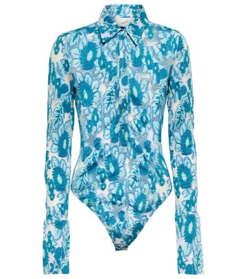 Coperni Floral cotton-blend jersey bodysuit in blue